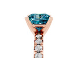Rose gold Princess Cut Blue Topaz Solitaire Pavé Engagement Ring with Round Band and Prong Setting_77
