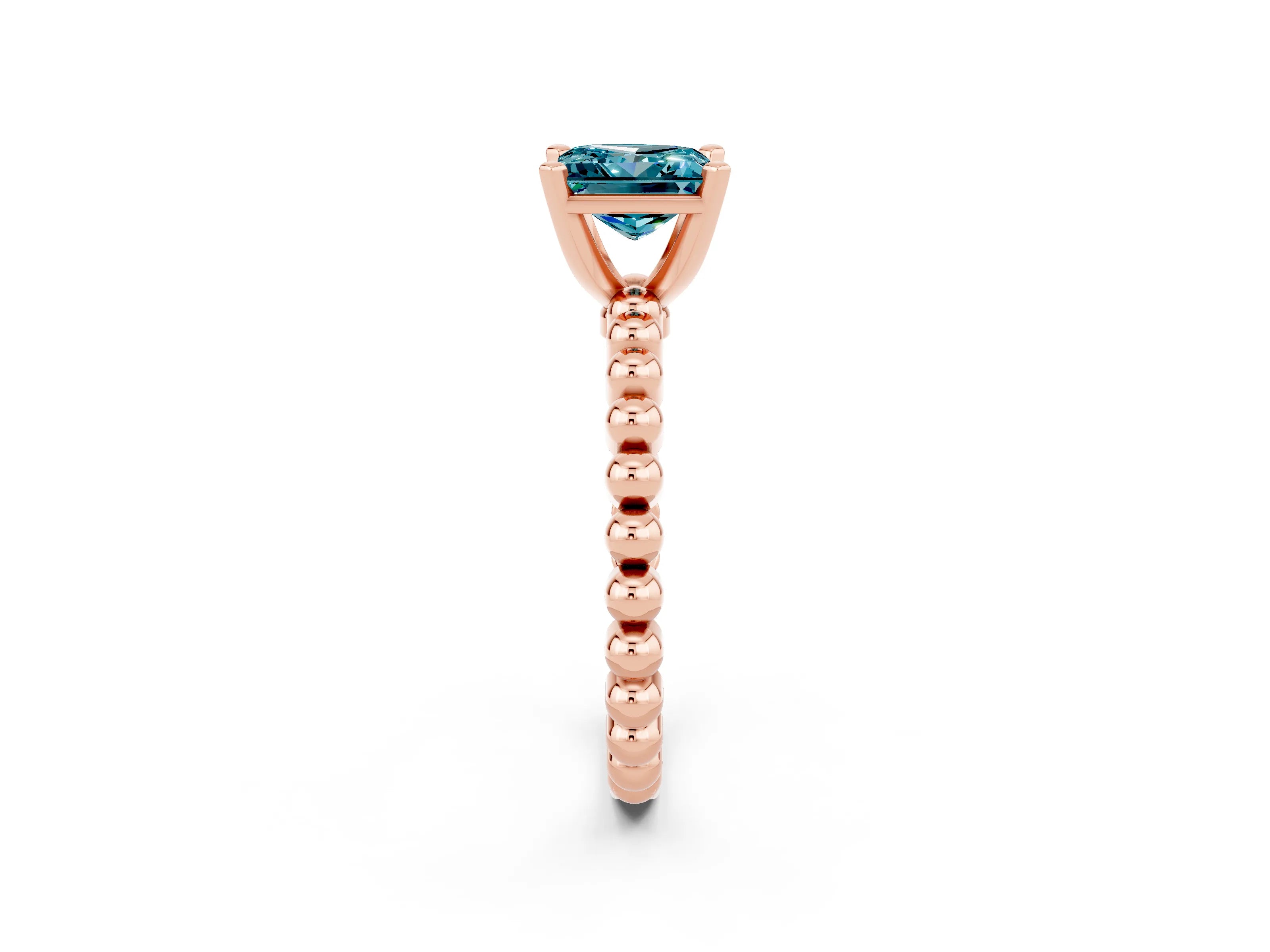 Rose gold Princess Cut Blue Topaz Solitaire Ring with Beaded Band and Prong Setting_2