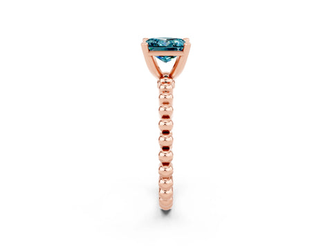 Rose gold Princess Cut Blue Topaz Solitaire Ring with Beaded Band and Prong Setting_2
