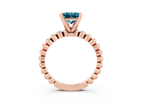 Rose gold Princess Cut Blue Topaz Solitaire Ring with Beaded Band and Prong Setting_3