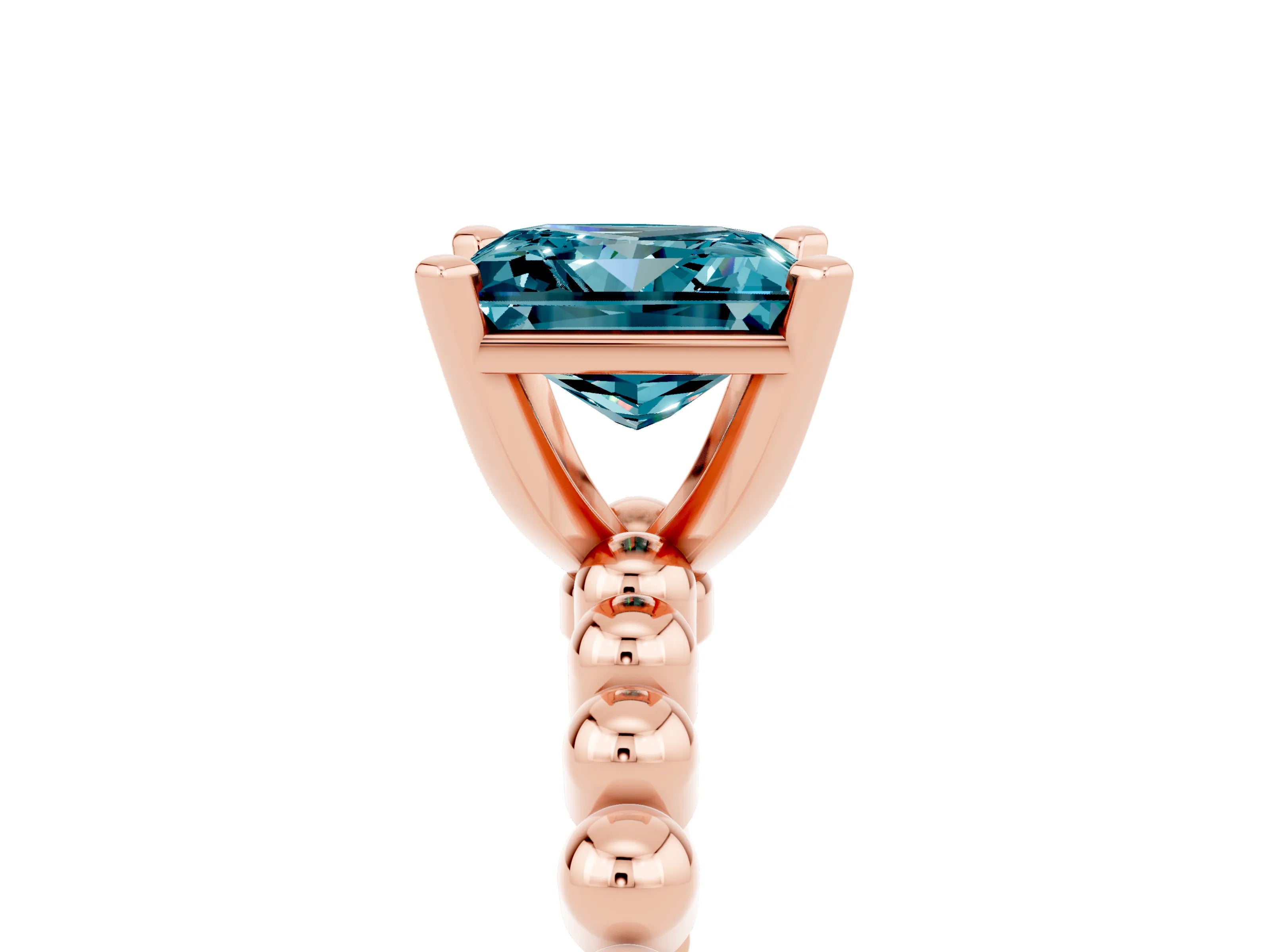 Rose gold Princess Cut Blue Topaz Solitaire Ring with Beaded Band and Prong Setting_5