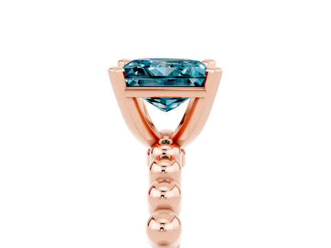 Rose gold Princess Cut Blue Topaz Solitaire Ring with Beaded Band and Prong Setting_5