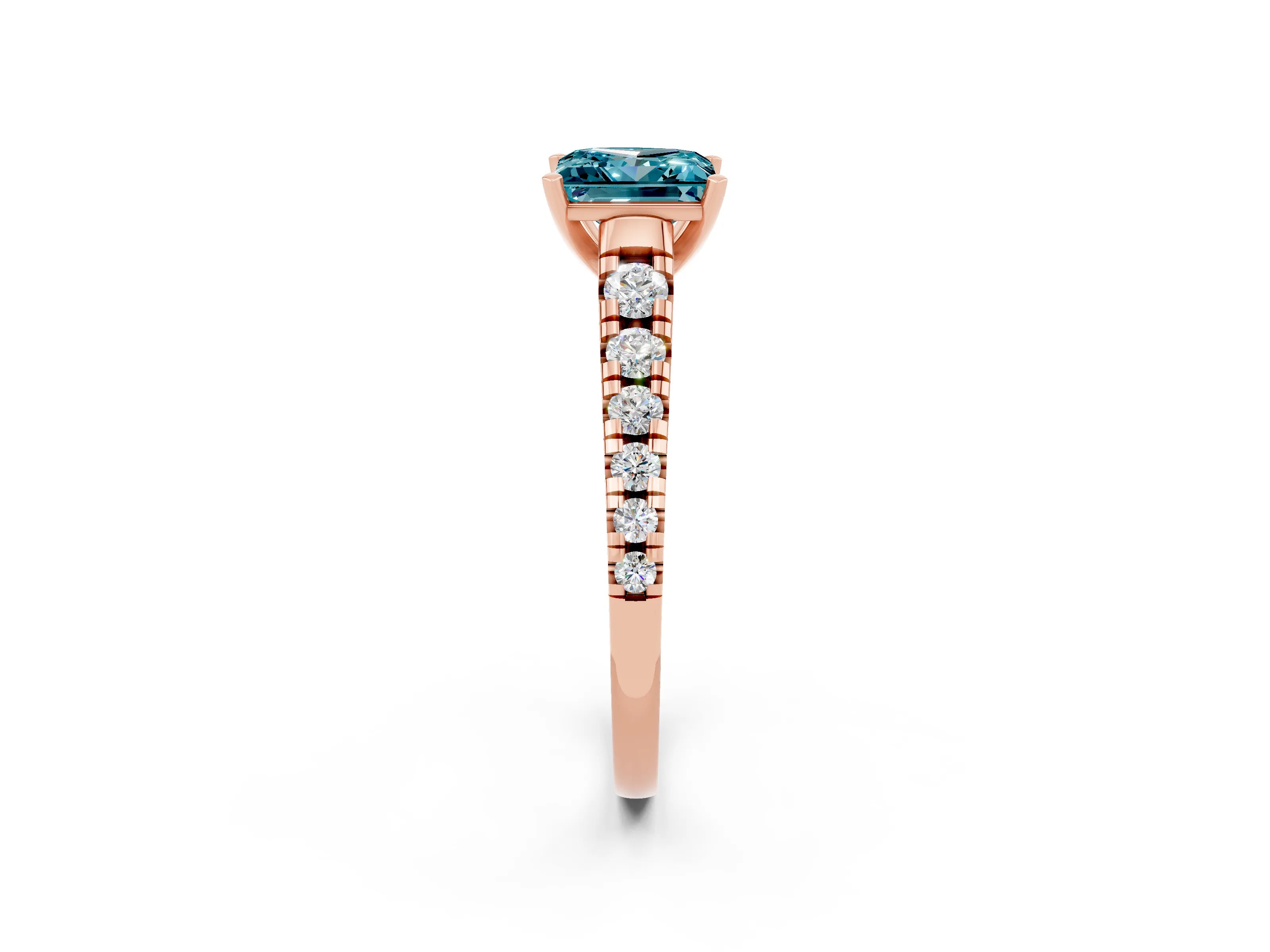 Rose gold Princess Cut Blue Topaz Solitaire Ring with Cathedral Setting and Pavé Band_2