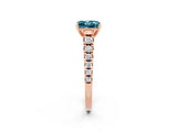 Rose gold Princess Cut Blue Topaz Solitaire Ring with Cathedral Setting and Pavé Band_2