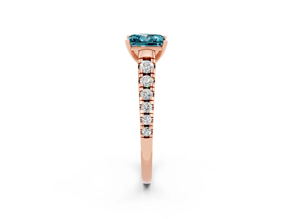 Rose gold Princess Cut Blue Topaz Cathedral Solitaire Ring with Round  Pavé Band