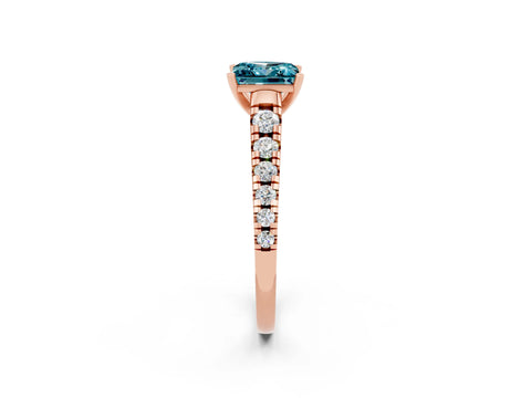 Rose gold Princess Cut Blue Topaz Solitaire Ring with Cathedral Setting and Pavé Band_2