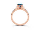 Rose gold Princess Cut Blue Topaz Solitaire Ring with Cathedral Setting and Pavé Band_3