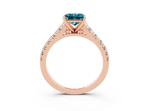 Rose gold Princess Cut Blue Topaz Solitaire Ring with Cathedral Setting and Pavé Band_3