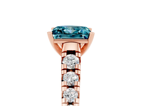 Rose gold Princess Cut Blue Topaz Solitaire Ring with Cathedral Setting and Pavé Band_5