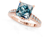 Rose gold Princess Cut Blue Topaz Solitaire Ring with Crossover Gallery and Round  Pavé Band_13