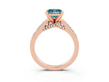 Rose gold Princess Cut Blue Topaz Solitaire Ring with Crossover Gallery and Round  Pavé Band_15