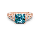 Rose gold Princess Cut Blue Topaz Solitaire Ring with Filigree Band and Four-Prong Setting_24