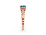 Rose gold Princess Cut Blue Topaz Solitaire Ring with Filigree Band and Four-Prong Setting_26
