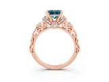 Rose gold Princess Cut Blue Topaz Solitaire Ring with Filigree Band and Four-Prong Setting_27