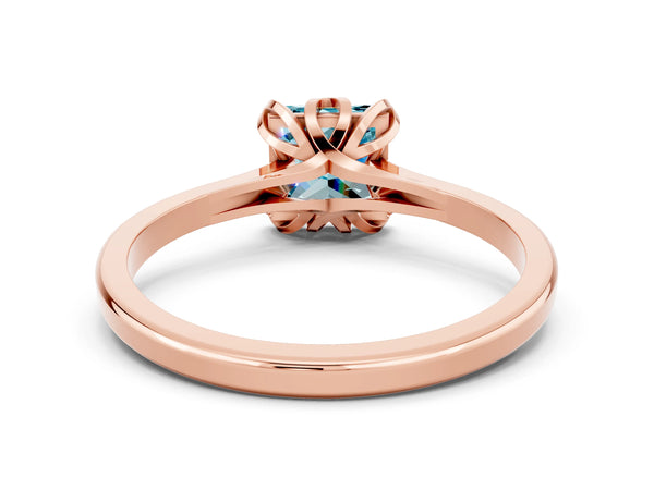Rose gold Princess Cut Blue Topaz Solitaire Ring with Flower Prong Setting and Classic Band