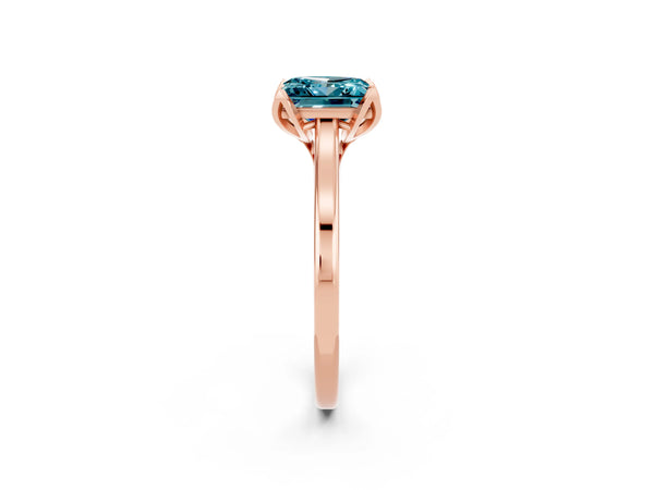 Rose gold Princess Cut Blue Topaz Solitaire Ring with Flower Prong Setting and Classic Band