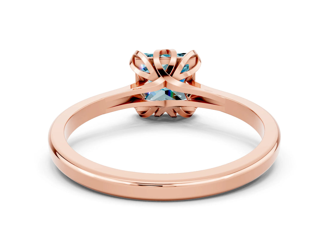 Rose gold Princess Cut Blue Topaz Solitaire Ring with Flower Prong Setting and Classic Band_36