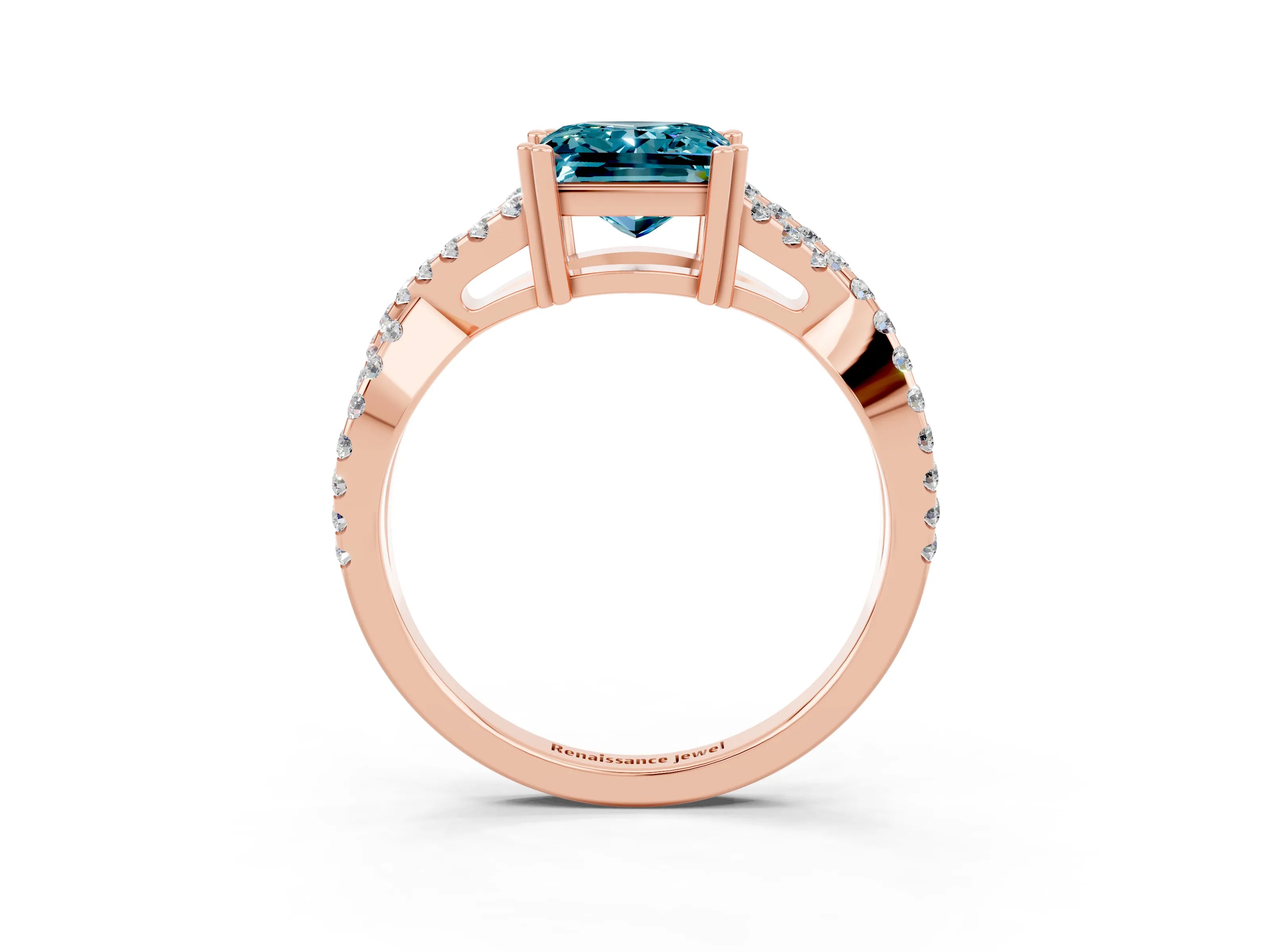 Rose gold Princess Cut Blue Topaz Solitaire Ring with Four-Prong Setting and Twisted Pavé Band_3