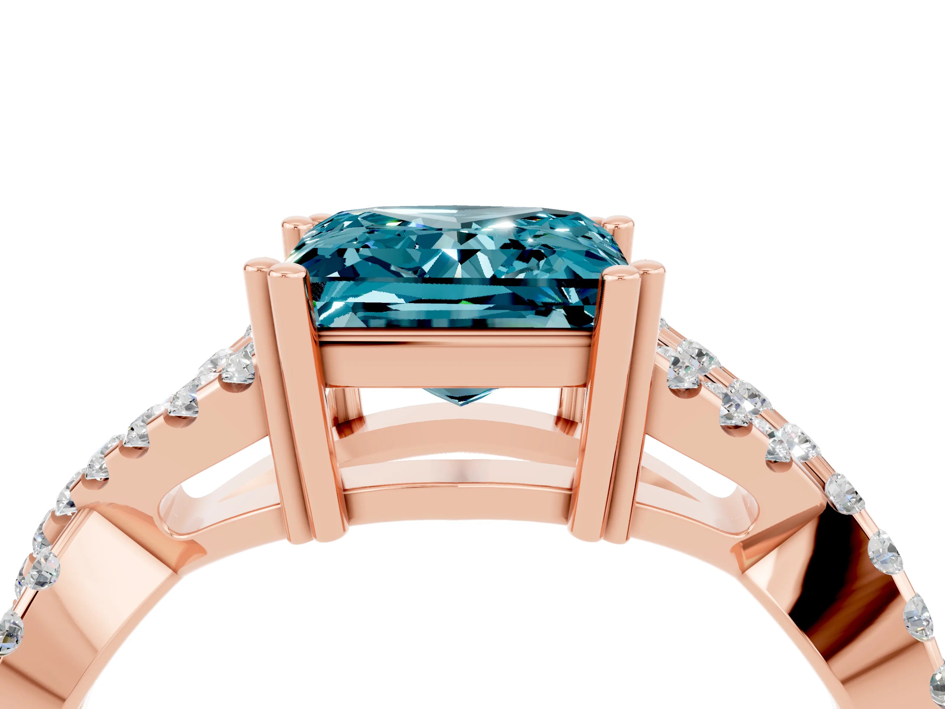 Rose gold Princess Cut Blue Topaz Solitaire Ring with Four-Prong Setting and Twisted Pavé Band_4