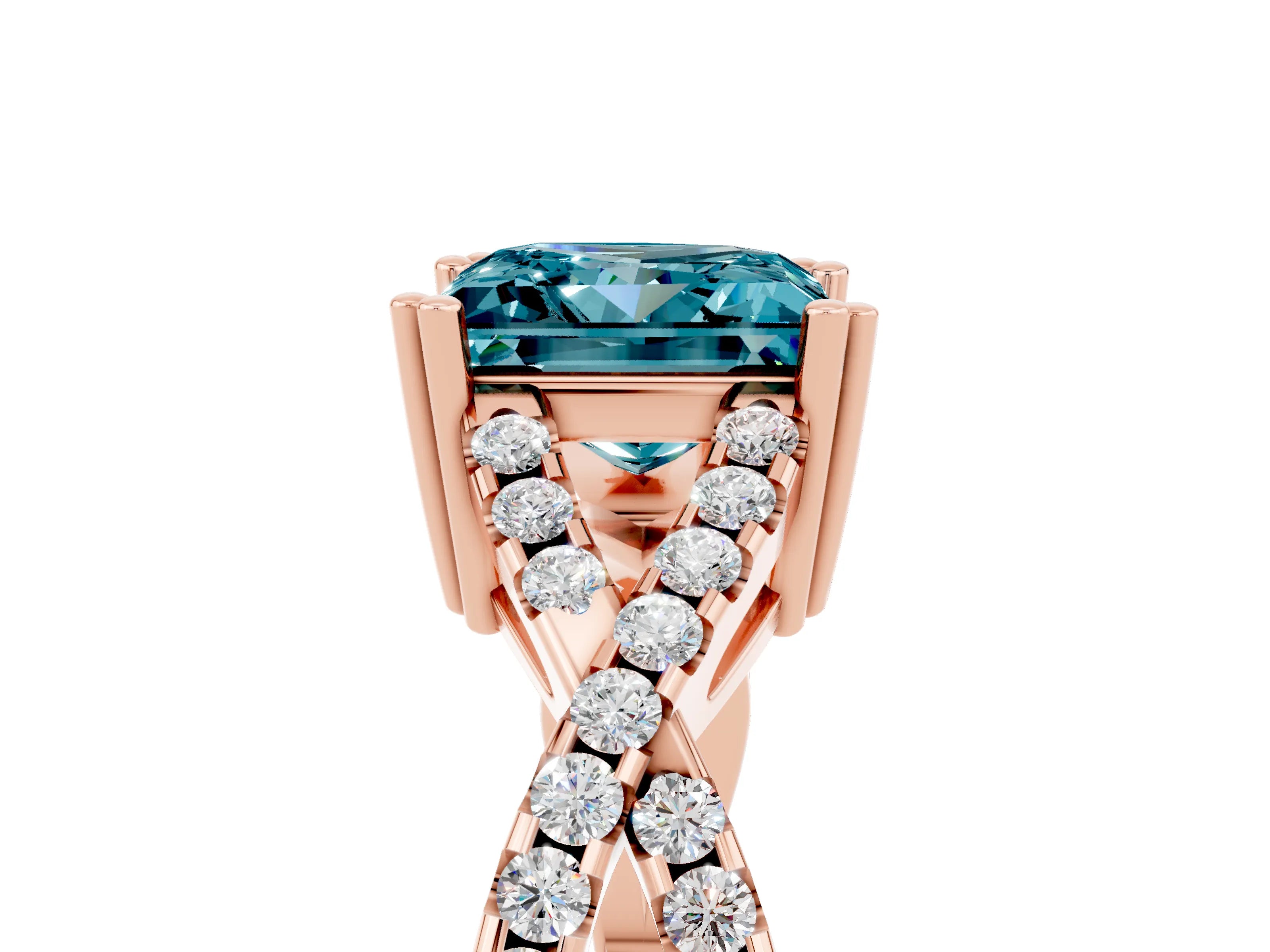 Rose gold Princess Cut Blue Topaz Solitaire Ring with Four-Prong Setting and Twisted Pavé Band_5