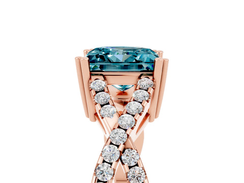 Rose gold Princess Cut Blue Topaz Solitaire Ring with Four-Prong Setting and Twisted Pavé Band_5