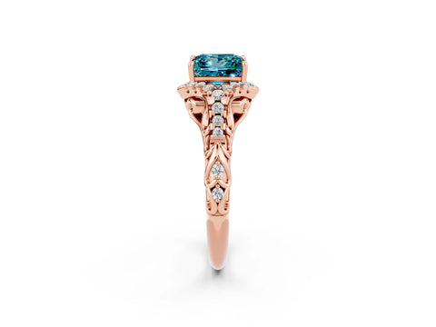 Rose gold Princess Cut Blue Topaz Solitaire Ring with Hidden Halo and Pavé Band_14