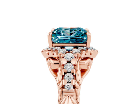Rose gold Princess Cut Blue Topaz Solitaire Ring with Hidden Halo and Pavé Band_17