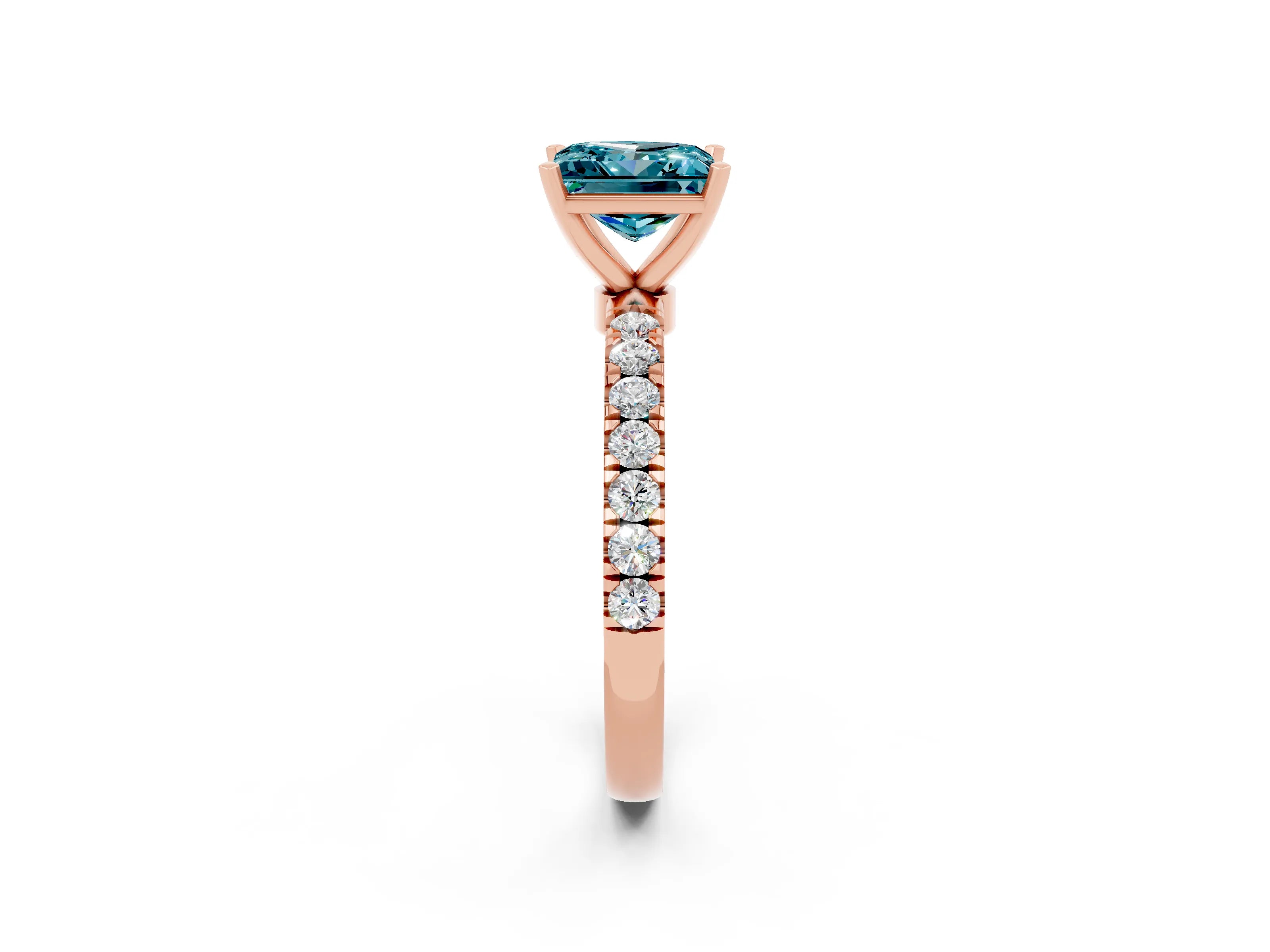 Rose gold Princess Cut Blue Topaz Solitaire Ring with Pavé Accents and Four-Prong Setting_2