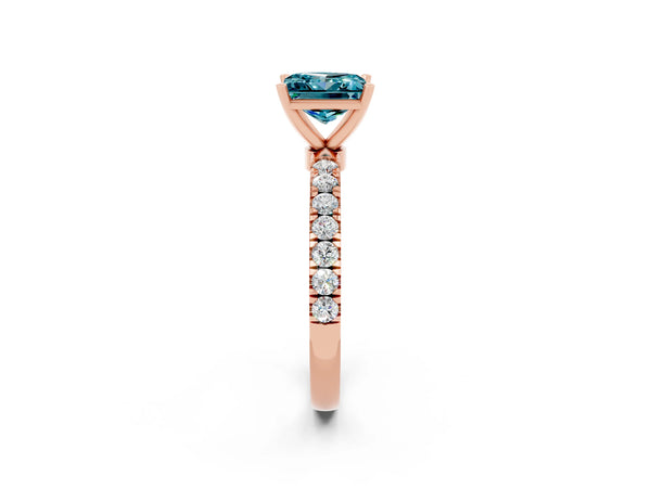 Rose gold Princess Cut Blue Topaz Solitaire Ring with Pavé Accents and Four-Prong Setting