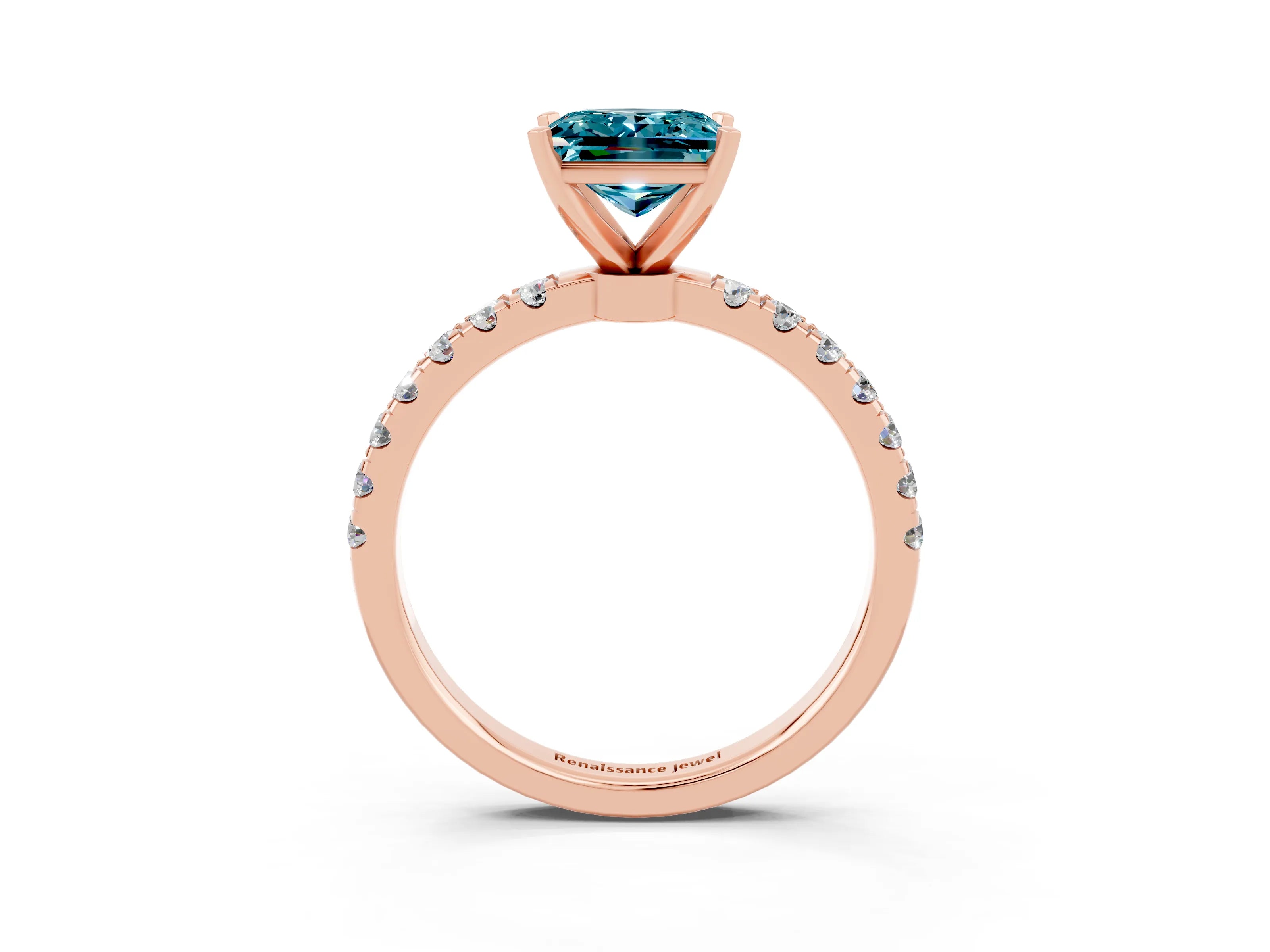 Rose gold Princess Cut Blue Topaz Solitaire Ring with Pavé Accents and Four-Prong Setting_3