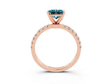 Rose gold Princess Cut Blue Topaz Solitaire Ring with Pavé Accents and Four-Prong Setting_3