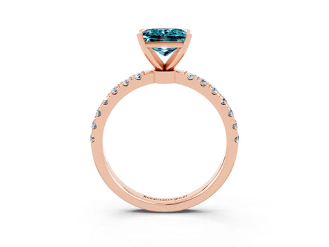 Rose gold Princess Cut Blue Topaz Solitaire Ring with Pavé Accents and Four-Prong Setting_3