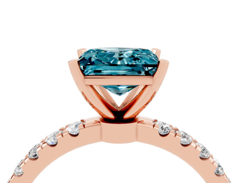 Rose gold Princess Cut Blue Topaz Solitaire Ring with Pavé Accents and Four-Prong Setting_4