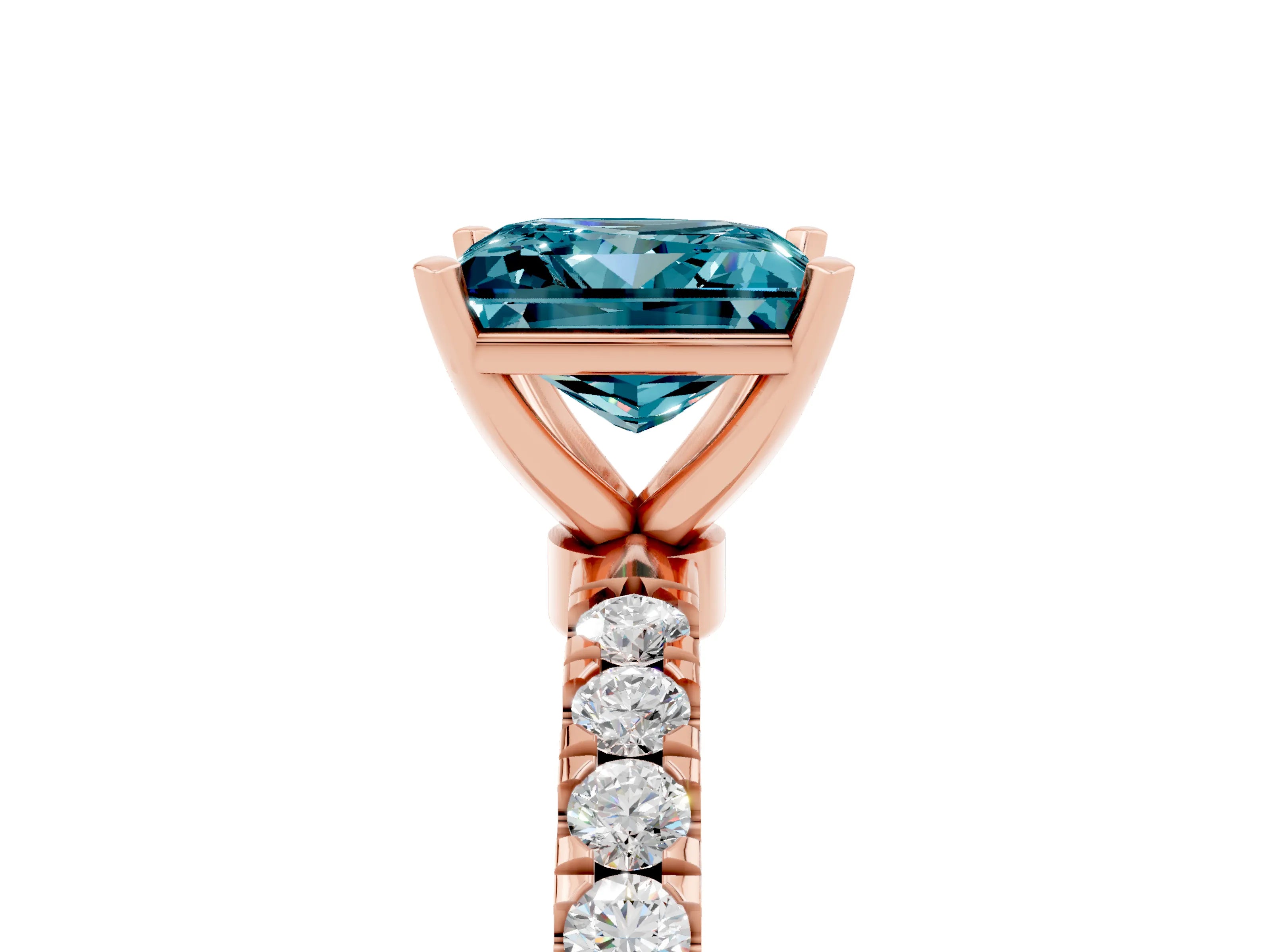 Rose gold Princess Cut Blue Topaz Solitaire Ring with Pavé Accents and Four-Prong Setting_5
