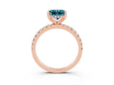Rose gold Princess Cut Blue Topaz Solitaire Ring with Pavé Band and Four-Prong Setting_39