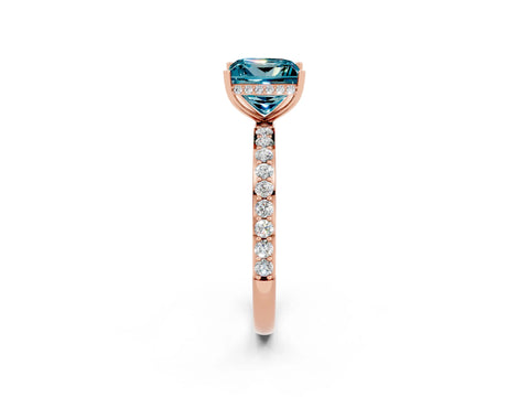Rose gold Princess Cut Blue Topaz Solitaire Ring with Pavé Band and Hidden Halo_14