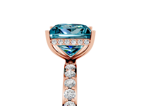 Rose gold Princess Cut Blue Topaz Solitaire Ring with Pavé Band and Hidden Halo_17