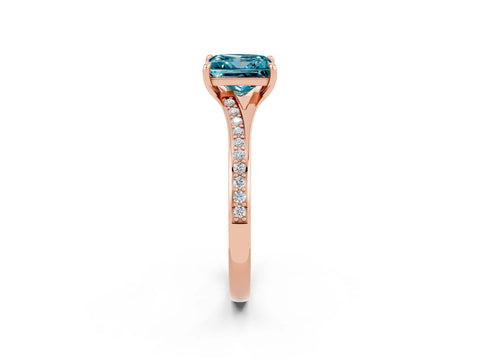Rose gold Princess Cut Blue Topaz Solitaire Ring with Pavé Band and Prong Setting_14