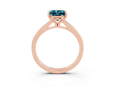 Rose gold Princess Cut Blue Topaz Solitaire Ring with Pavé Band and Prong Setting_15