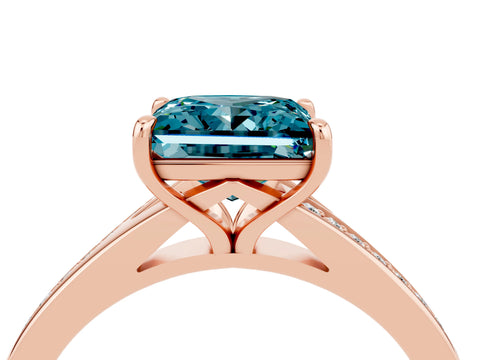 Rose gold Princess Cut Blue Topaz Solitaire Ring with Pavé Band and Prong Setting_16