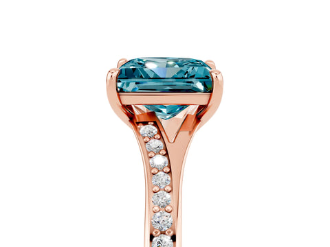 Rose gold Princess Cut Blue Topaz Solitaire Ring with Pavé Band and Prong Setting_17