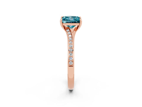 Rose gold Princess Cut Blue Topaz Solitaire Ring with Pavé Band and Prong Setting_2