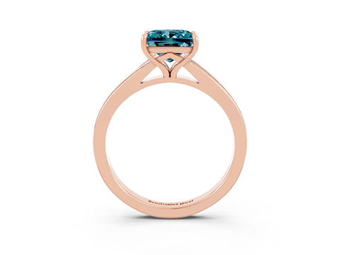 Rose gold Princess Cut Blue Topaz Solitaire Ring with Pavé Band and Prong Setting_3