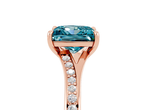 Rose gold Princess Cut Blue Topaz Solitaire Ring with Pavé Band and Prong Setting_5