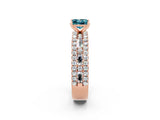 Rose gold Princess Cut Blue Topaz Solitaire Ring with Pavé and Channel Set Band_2