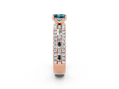 Rose gold Princess Cut Blue Topaz Solitaire Ring with Pavé and Channel Set Band_2