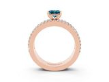 Rose gold Princess Cut Blue Topaz Solitaire Ring with Pavé and Channel Set Band_3