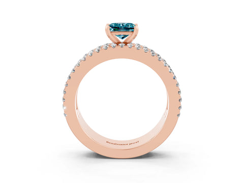 Rose gold Princess Cut Blue Topaz Solitaire Ring with Pavé and Channel Set Band_3