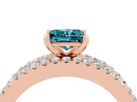 Rose gold Princess Cut Blue Topaz Solitaire Ring with Pavé and Channel Set Band_4