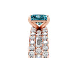 Rose gold Princess Cut Blue Topaz Solitaire Ring with Pavé and Channel Set Band_5